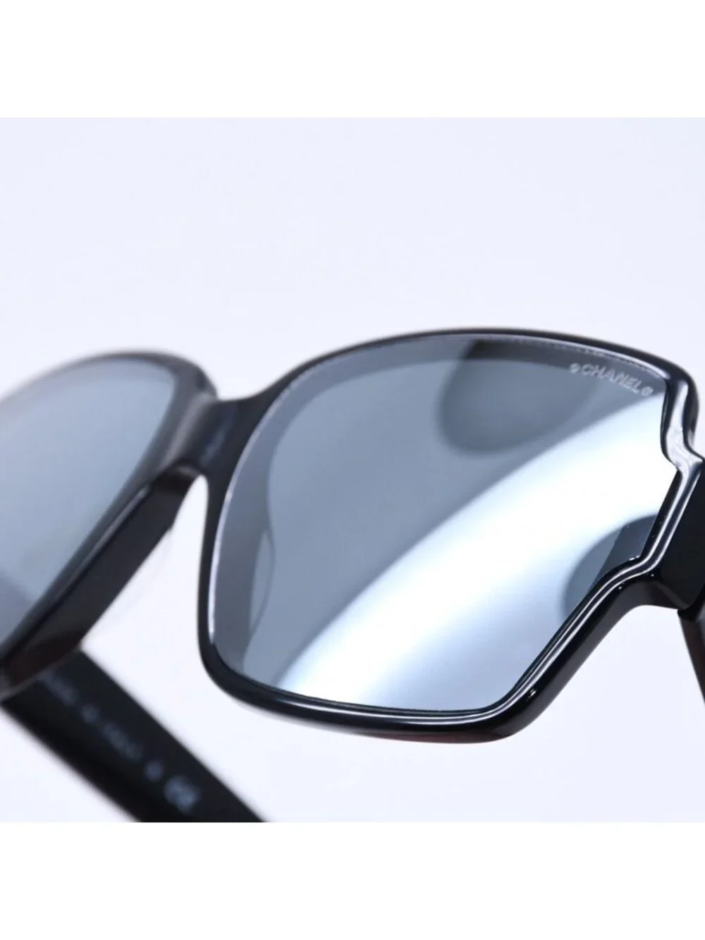Chanel Square Shape Sunglasses Mirror Lens Black CC Logo Eyewear